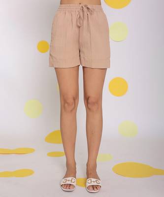 Beige summer relaxed casual high elastic waist shorts 1