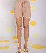 Beige summer relaxed casual high elastic waist shorts