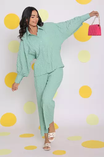 Light green summer relaxed wide leg everyday wear pants