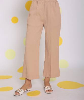 Beige summer relaxed wide leg everyday wear pants 1