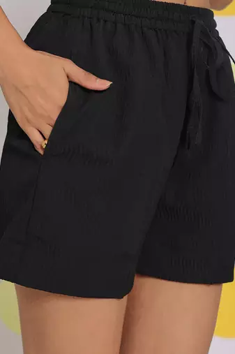 Black summer relaxed casual high waist shorts