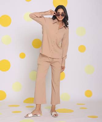 Beige summer relaxed wide leg everyday wear pants 3