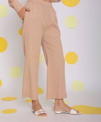 Beige summer relaxed wide leg everyday wear pants 4