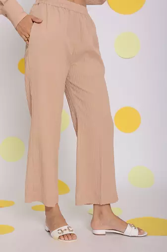 Beige summer relaxed wide leg everyday wear pants