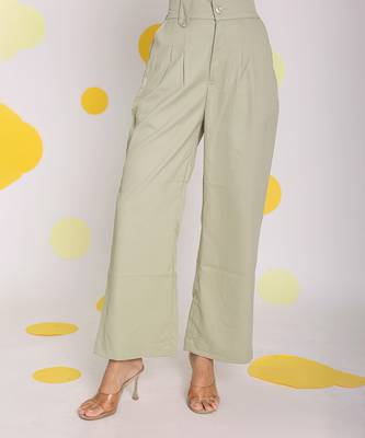 Solid mint green relaxed wide legs lycra twill high waist korean pants 1