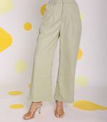 Solid mint green relaxed wide legs lycra twill high waist korean pants