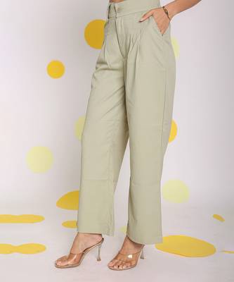 Solid mint green relaxed wide legs lycra twill high waist korean pants 4
