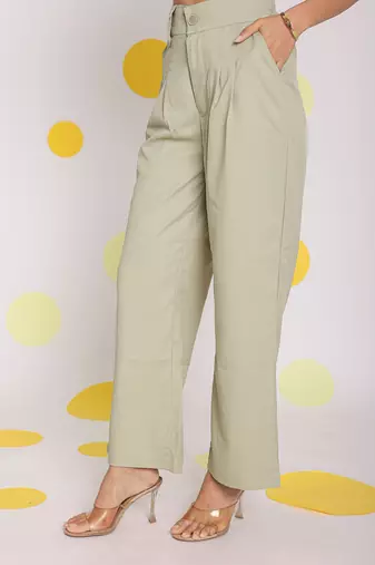 Solid mint green relaxed wide legs lycra twill high waist korean pants