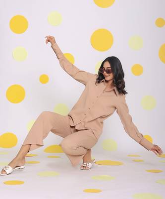 Beige summer relaxed wide leg everyday wear pants 6