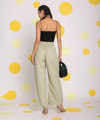 Solid mint green relaxed wide legs lycra twill high waist korean pants 6
