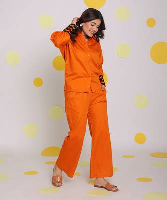 Rust orange summer relaxed wide leg 100% cotton pants 3