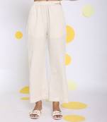 Off white summer relaxed wide leg linen pants