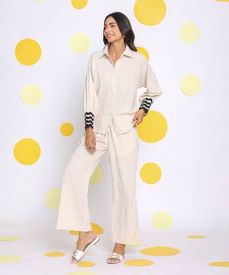 Off white summer relaxed wide leg linen pants 3