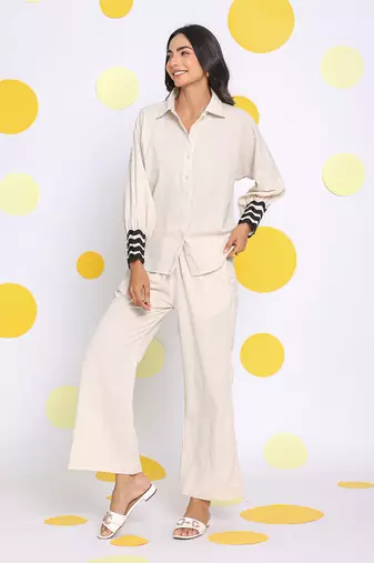 Off white summer relaxed wide leg linen pants
