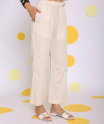 Off white summer relaxed wide leg linen pants 4