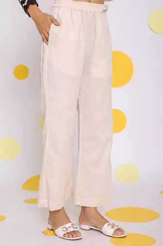 Off white summer relaxed wide leg linen pants