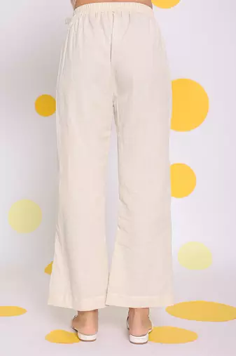 Off white summer relaxed wide leg linen pants