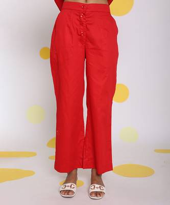 Red summer relaxed wide leg 100% cotton pants 1