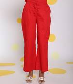 Red summer relaxed wide leg 100% cotton pants