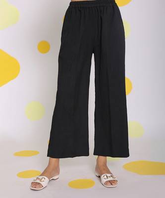Black summer relaxed wide leg everyday wear pants 1