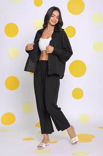 Black summer relaxed wide leg everyday wear pants