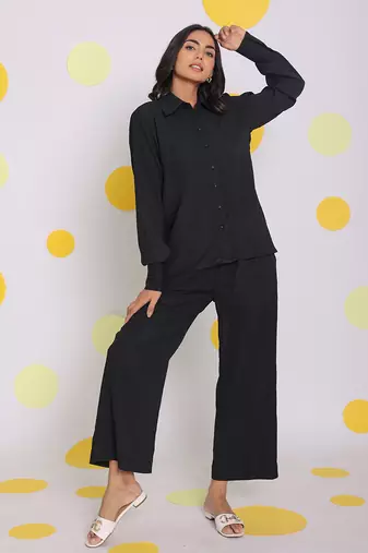 Black summer relaxed wide leg everyday wear pants