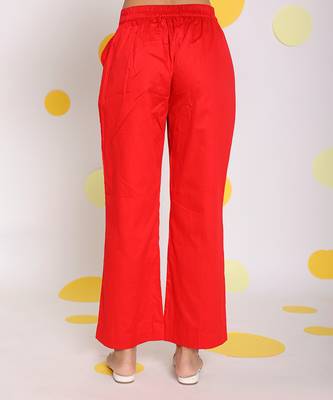 Red summer relaxed wide leg 100% cotton pants 5