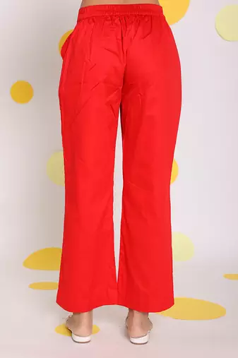 Red summer relaxed wide leg 100% cotton pants