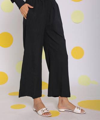 Black summer relaxed wide leg everyday wear pants 4