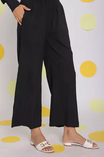 Black summer relaxed wide leg everyday wear pants