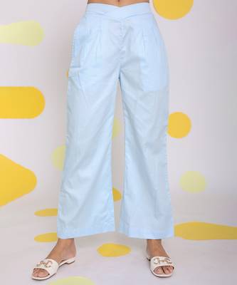 Sky blue summer relaxed wide leg 100% cotton pants 1
