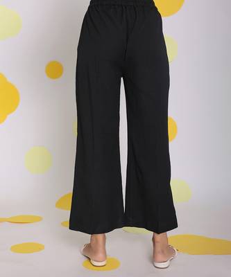 Black summer relaxed wide leg everyday wear pants 5