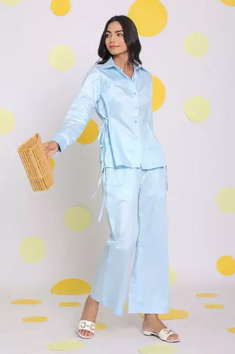 Sky blue summer relaxed wide leg 100% cotton pants