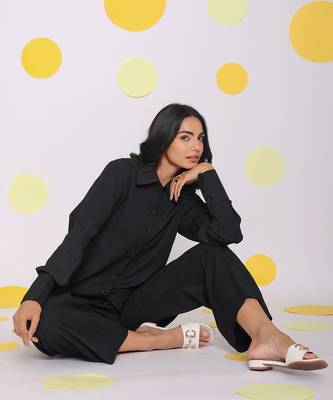 Black summer relaxed wide leg everyday wear pants 6