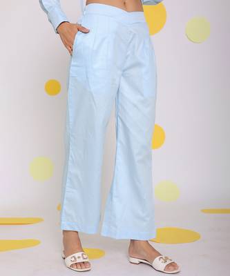 Sky blue summer relaxed wide leg 100% cotton pants 4
