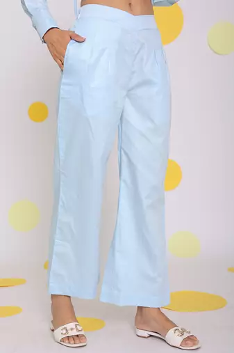 Sky blue summer relaxed wide leg 100% cotton pants
