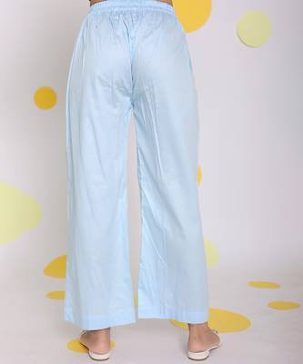 Sky blue summer relaxed wide leg 100% cotton pants 5