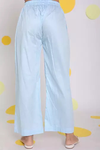 Sky blue summer relaxed wide leg 100% cotton pants