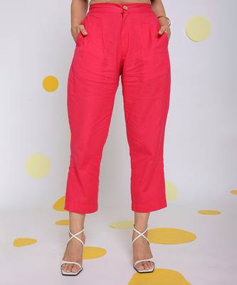 Hot pink summer cropped relaxed formal 100% cotton pants 1