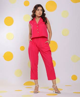 Hot pink summer cropped relaxed formal 100% cotton pants 3
