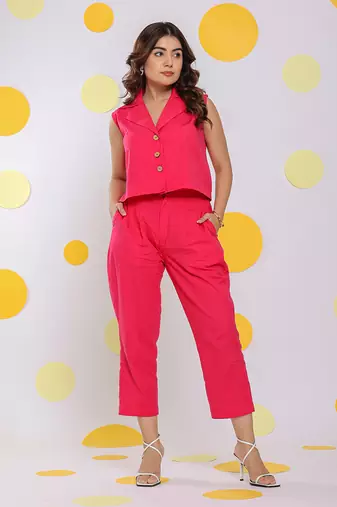 Hot pink summer cropped relaxed formal 100% cotton pants