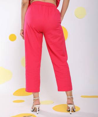 Hot pink summer cropped relaxed formal 100% cotton pants 4