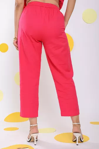 Hot pink summer cropped relaxed formal 100% cotton pants