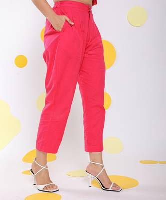 Hot pink summer cropped relaxed formal 100% cotton pants 5