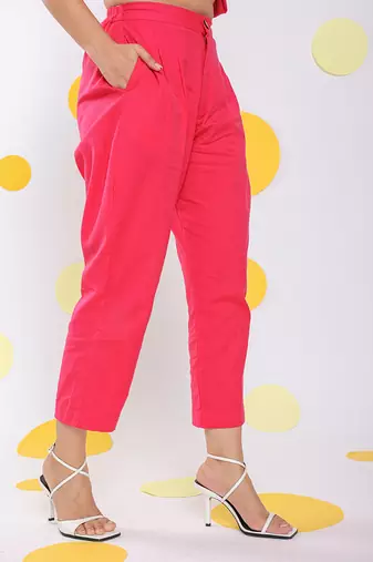 Hot pink summer cropped relaxed formal 100% cotton pants