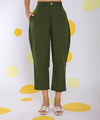 Olive green summer relaxed formal 100% cotton pants 1