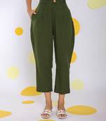 Olive green summer relaxed formal 100% cotton pants