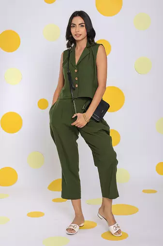 Olive green summer relaxed formal 100% cotton pants