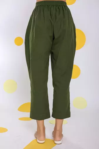 Olive green summer relaxed formal 100% cotton pants