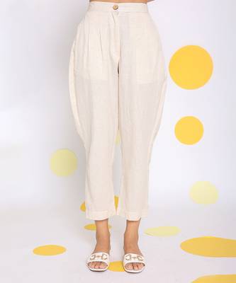 Off white summer relaxed formal linen pants 1